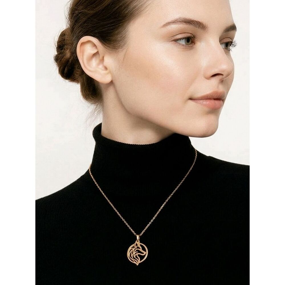 Gold Wolf Necklace Stainless Steel Pendant Dainty Chain Nordic Minmalist Edge